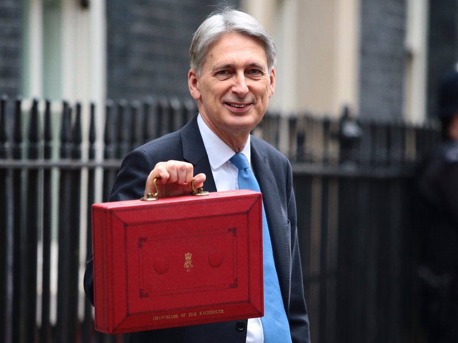 Chancellor Philip Hammond presents his despatch box in Downing Street