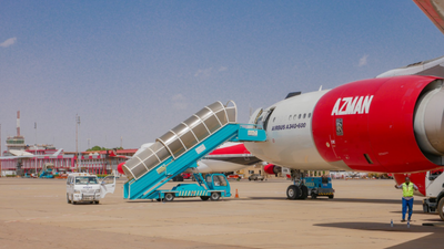 Azman Air plane has landed in Egypt to bring home another set of stranded Nigerians from Egypt. [Azman Air]