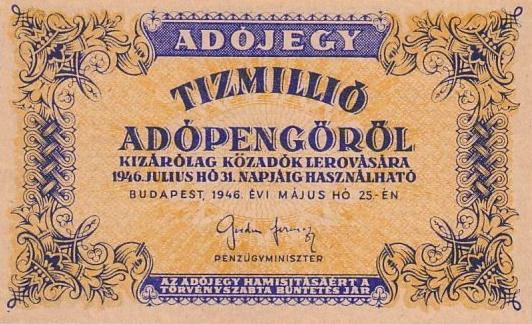 Węgierski banknot 10 mln pengo z 1946 r.