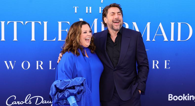 Melissa McCarthy and Javier Bardem at the world premiere of The Little Mermaid in Hollywood, California.Matt Winkelmeyer/GA/Getty Images