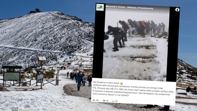Zima zaskoczyła turystów. Tak schodzili ze Śnieżki [ZDJĘCIE]