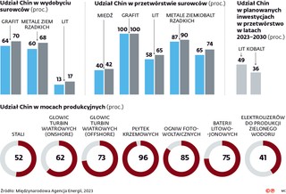 Udział Chin w wydobyciu surowców (proc.)