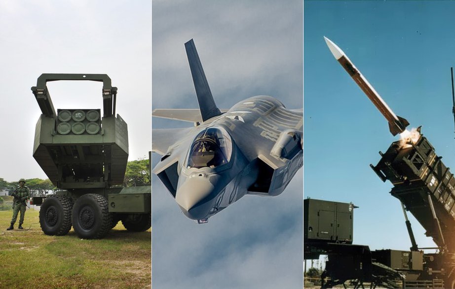 Wyrzutnia rakiet HIMARS, myśliwiec F-35, zestaw rakietowy Patriot