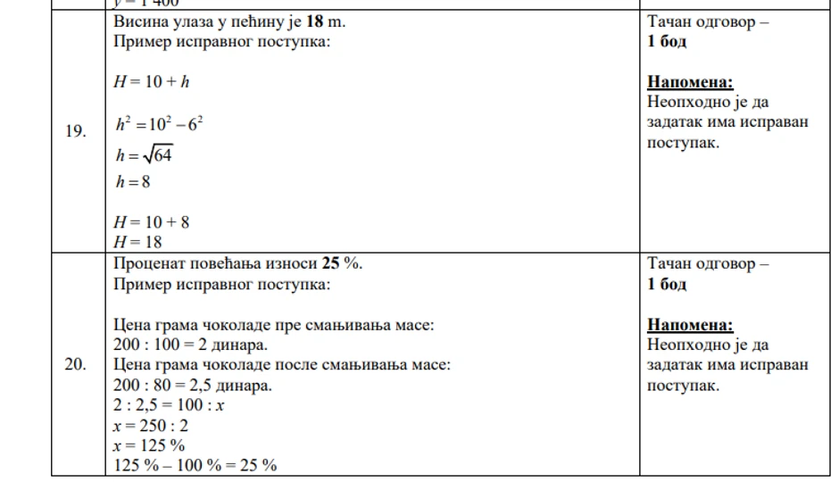 Rešenja testa iz matematike na testu male mature