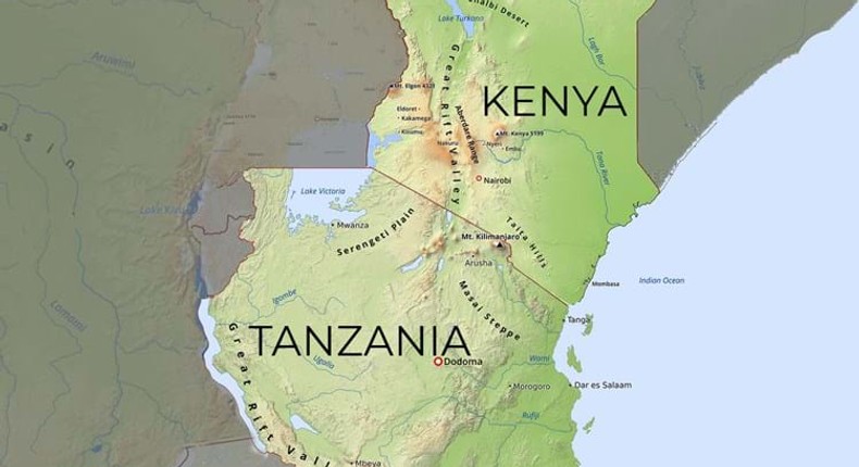 Kenya and Tanzania on the map