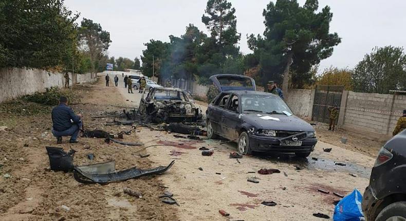 The scene after Wednesday's attack at the Ishkobod border post, some 50 kilometres (30 miles) west of the Tajikistan capital Dushanbe