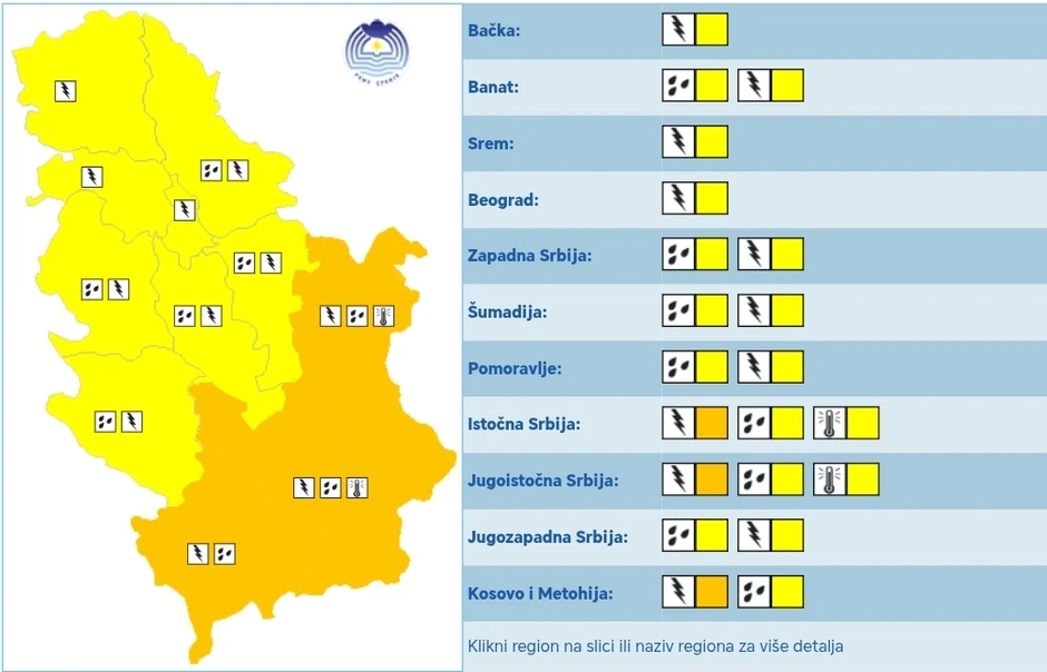 Meteoalarm za sredu, 3. septembar