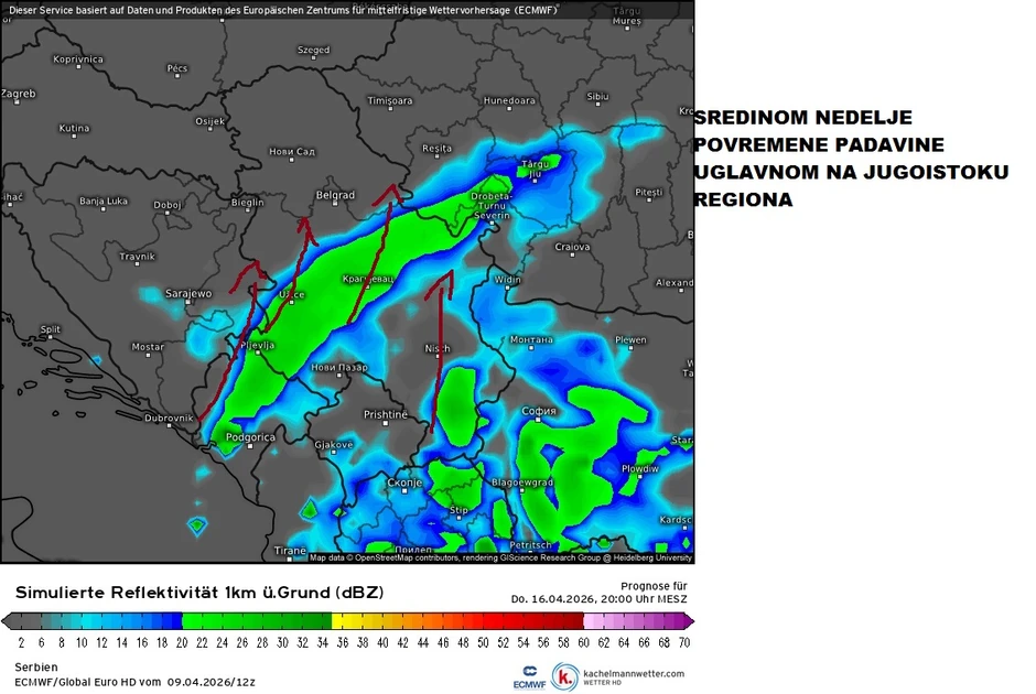 Sredinom sledeće nedelje povreme padavine