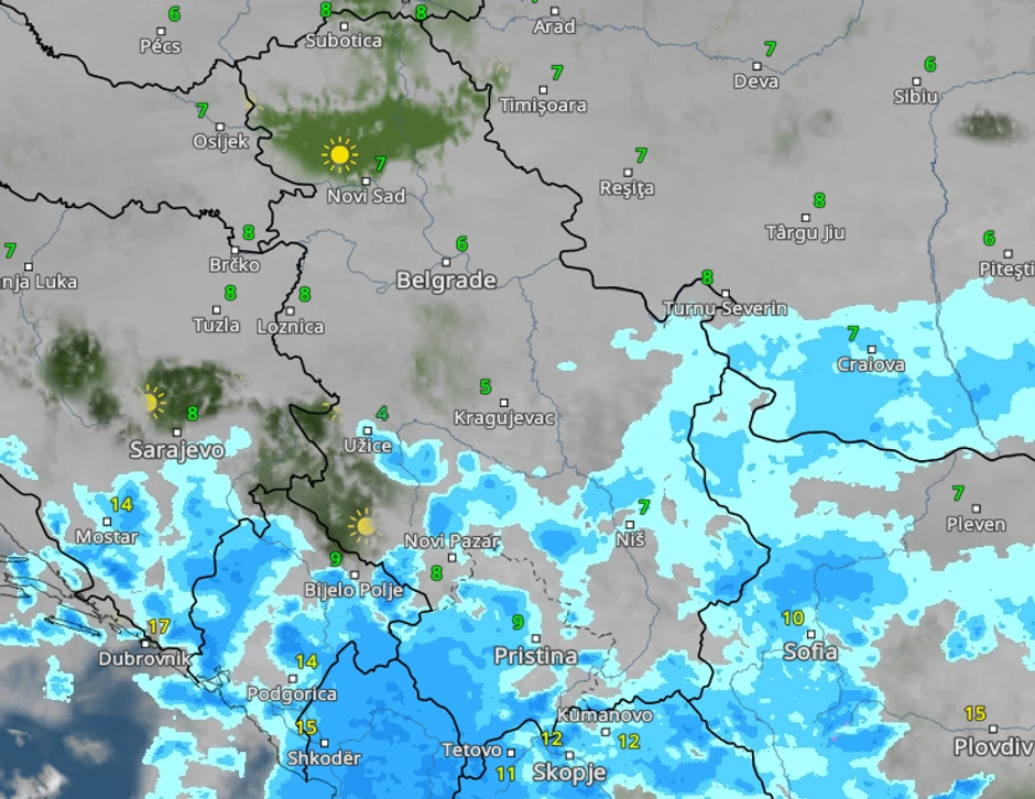 Kretanja padavina danas u 13 časova