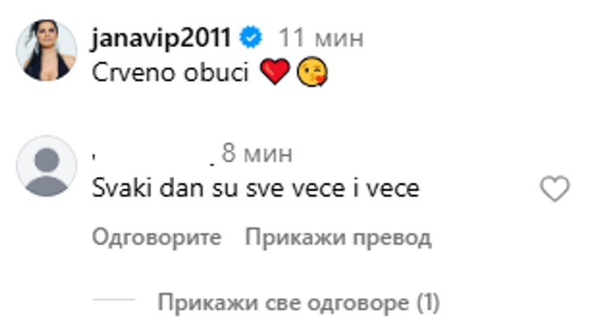 Komentar ispod Janine fotografije