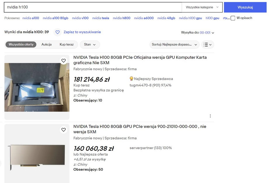 Ceny układów H100 na eBayu są kolosalne