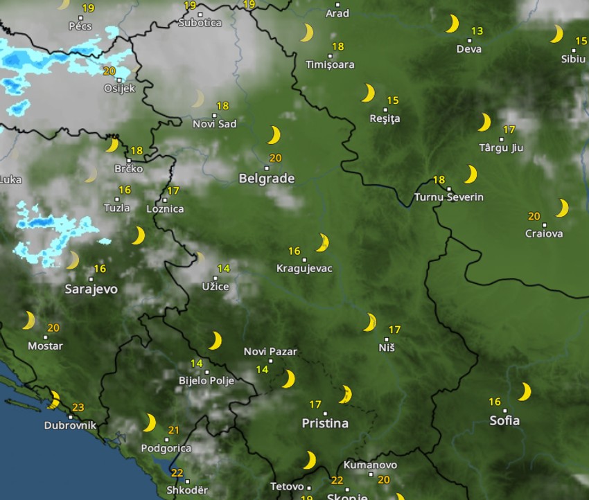 Kretanje padavina u 22 sata