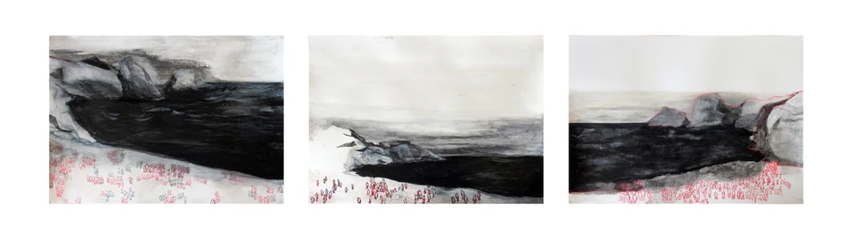 Ljiljana Šunjevarić, Plaže, olovka, olovka u boji, goveđa žuč, papir, 2017.