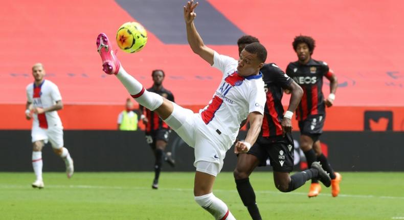 Kylian Mbappe was on target for Paris Saint-Germain in their 3-0 win at Nice on Sunday