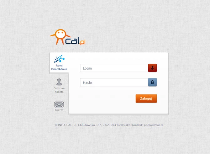 Ekran logowania do panelu administracyjnego Cal.pl