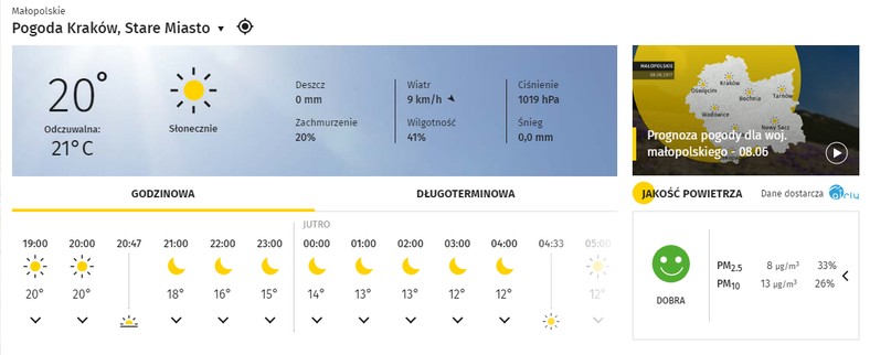 Na stronie pogoda.onet.pl możesz sprawdzić stan jakości powietrza – dane dostarczają czujniki Airly znajdujące się w około 800 miejscach w Polsce