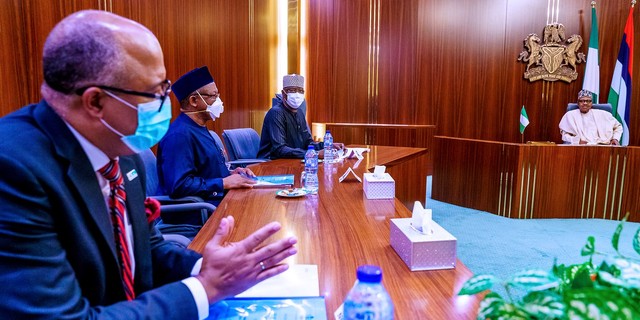 President Muhammadu Buhari receives briefing from Presidential Task Force on COVID-19 led by Chairman, Boss Mustapha; Minister of Health, Osagie Ehanire; Director General of the National Center for Disease Control (NCDC), Dr Chikwe Ihekweazu. [Twitter/@BashirAhmaad]