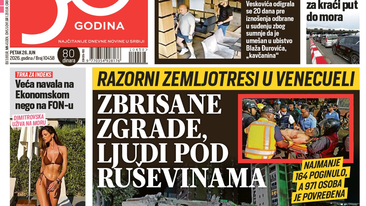 Blic naslovna strana za 26.6.