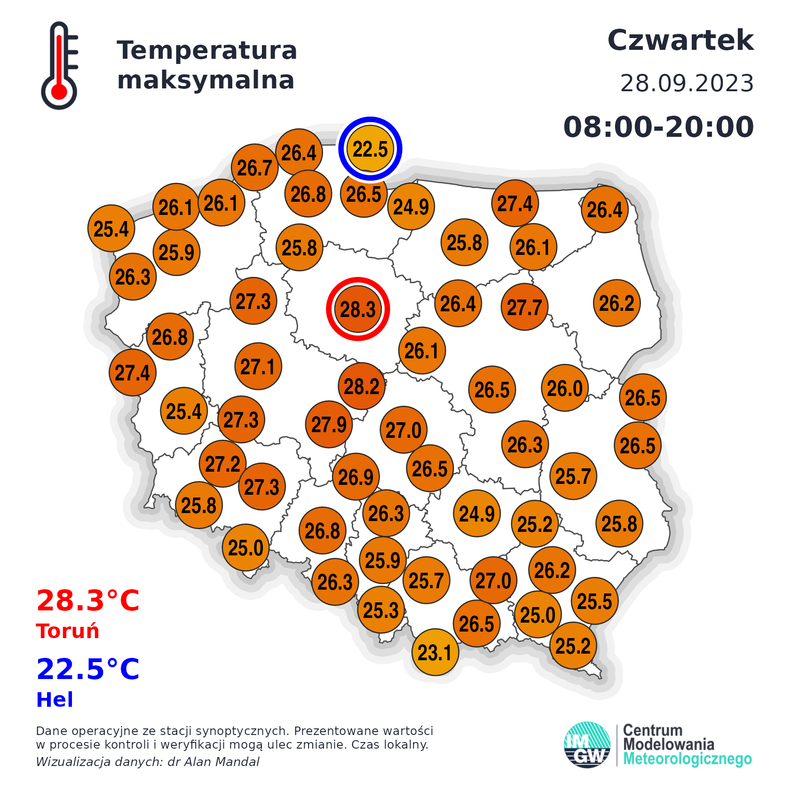 Maksymalne temperatury w Polsce w czwartek. W Toruniu było ponad 28 st. C