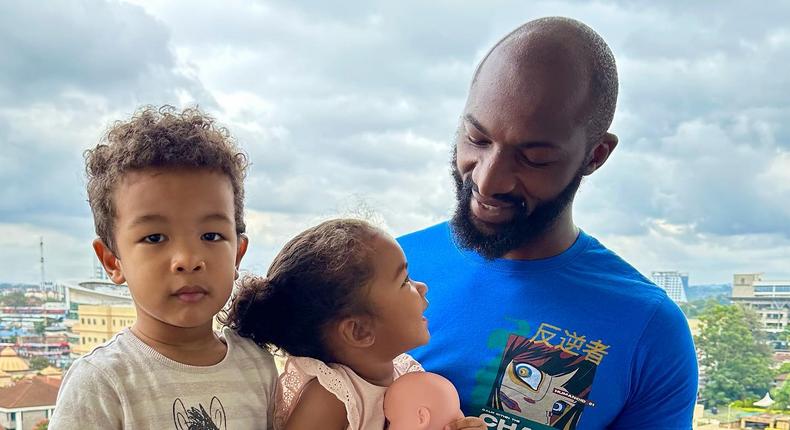 Dennis Ombachi with his son Remy and daughter Sasha