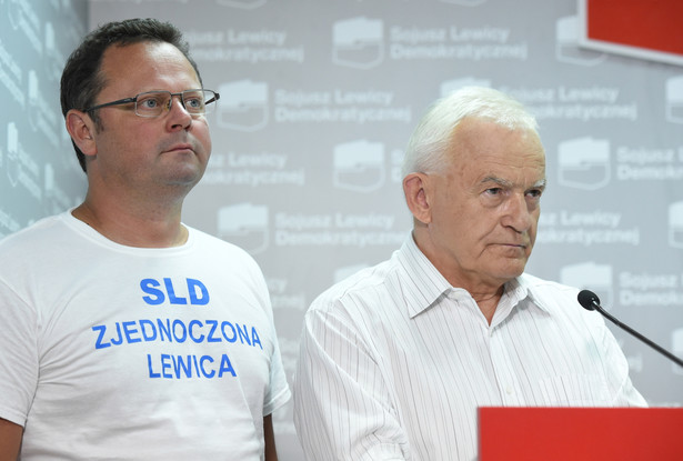 Lider SLD Leszek Miller oraz szef świętokrzyskiego SLD Andrzej Szejna, PAP/Radek Pietruszka