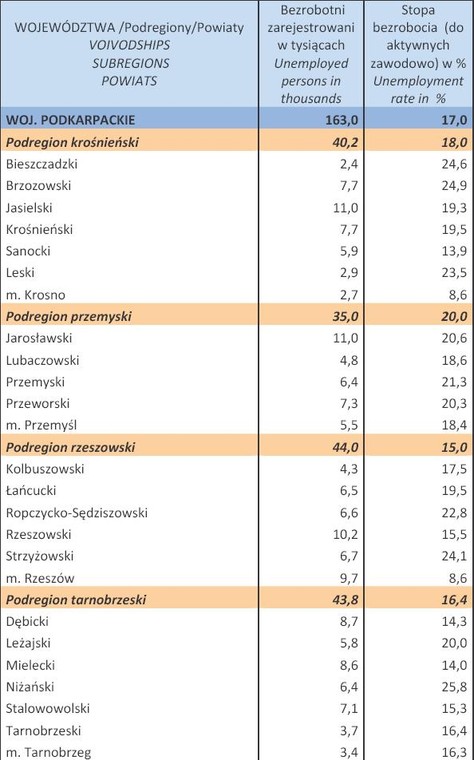 Bezrobocie w Polsce w styczniu 2013 r. woj. PODKARPACKIE