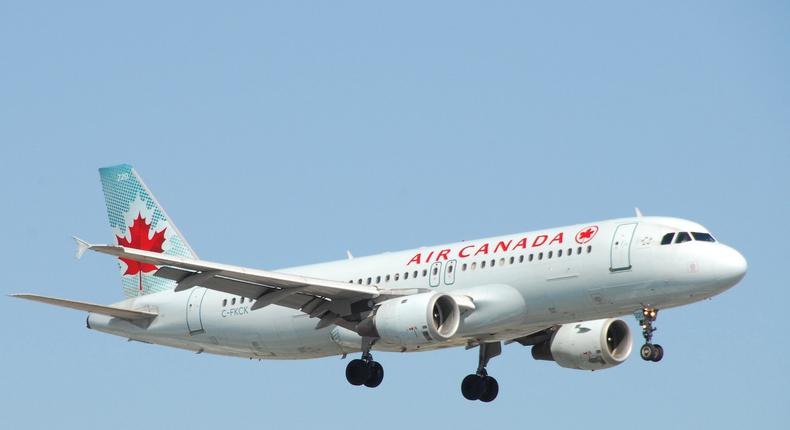 Air Canada Airbus A320 C-FKCK, the plane involved in the incident.