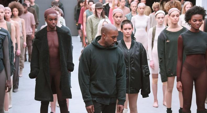 Kanye West and models at New York Fashion Week