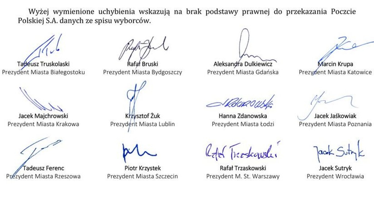 "My, prezydenci największych miast w Polsce, mówimy jednym głosem". OŚWIADCZENIE