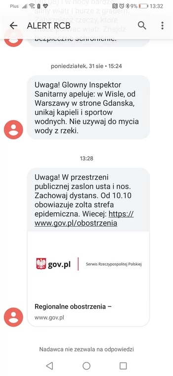 Tak wyglądał Alert RCB rozsyłany w trakcie pandemii COVID-19