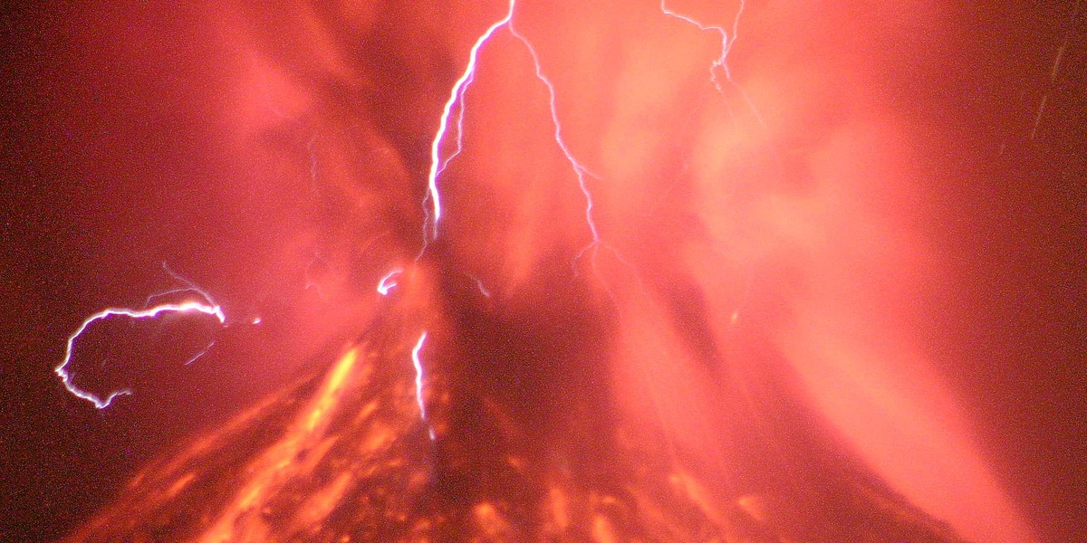 Mexico's Volcano of Fire seen in a time exposure during an explosion.