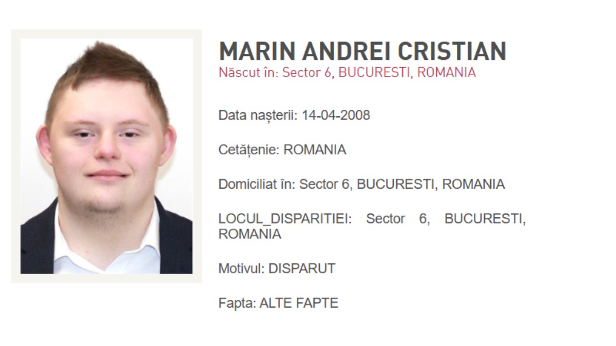 RO-Alert în București, după ce Marin Andrei Cristian, un băiat în vârstă de 18 ani din Sectorul 6, a dispărut 