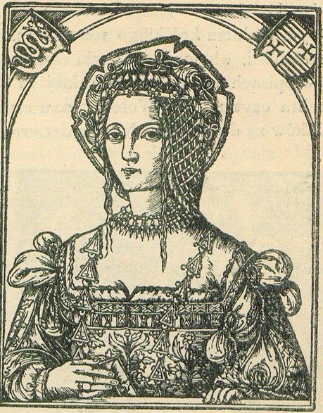 Królowa Bona według drzeworytu z 1521 roku.