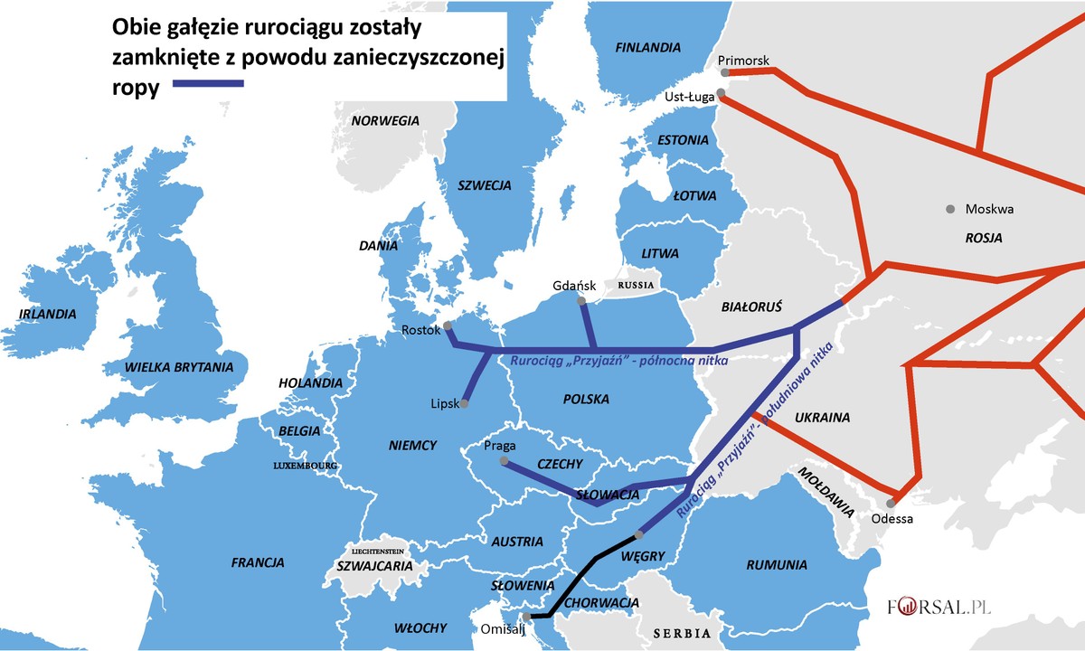 Rurociąg zamknięty z powodu zanieczyszczenia ropy