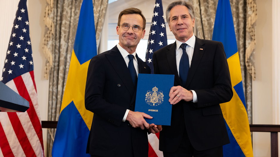 Premier Szwecji Ulf Kristersson i sekretarz stanu Stanów Zjednoczonych Antony J. Blinken
