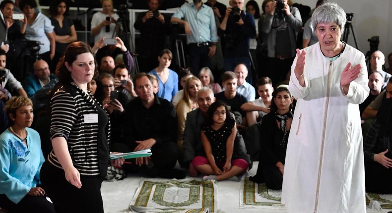 Ateş, founder of liberal mosque in Berlin, leads Friday prayers for mixed congregation