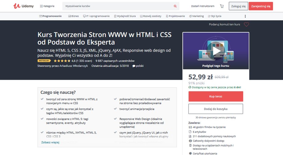 Jedną z platform oferujących szeroką gamę internetowych kursów programowania jest Udemy