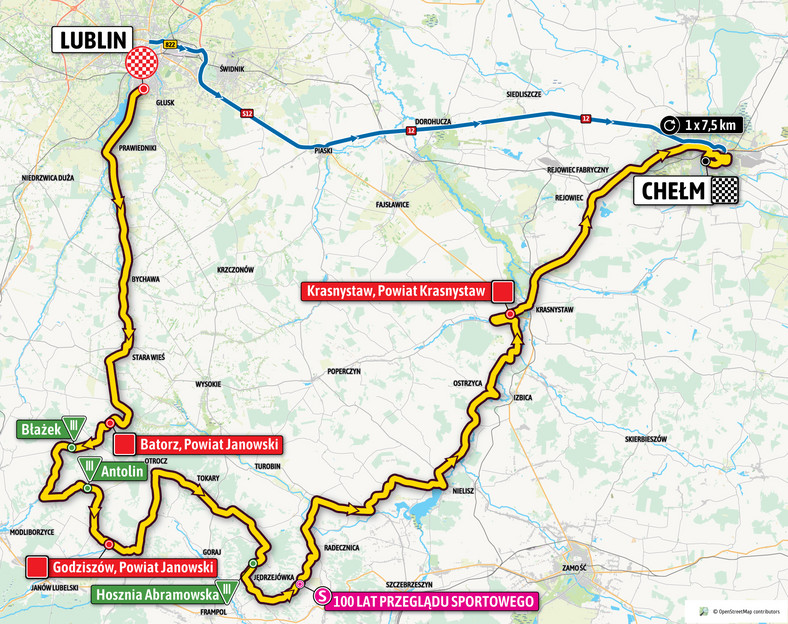 Mapa 1. etapu 78. Tour de Pologne