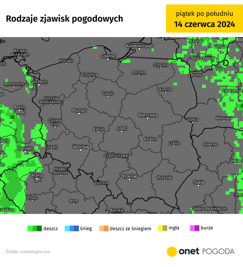 Na wschodzie i zachodzie możliwy jest deszcz, ale będą to słabe opady