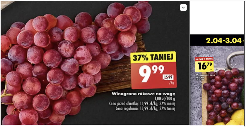 Ceny winogron w Biedronce.