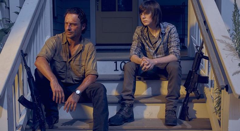 Andrew Lincoln as Rick Grimes and Chandler Riggs as Carl Grimes