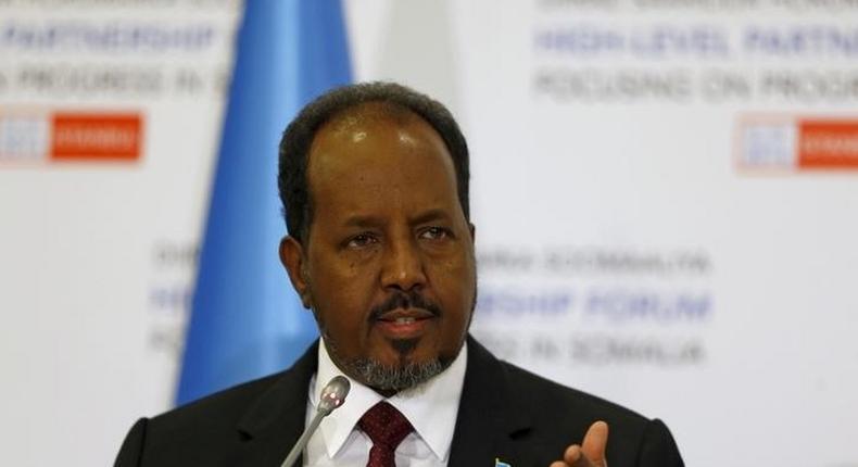Somalia's President Hassan Sheikh Mohamoud speaks during a news conference after the High Level Partnership Forum in Istanbul, Turkey, February 23, 2016. REUTERS/Osman Orsal