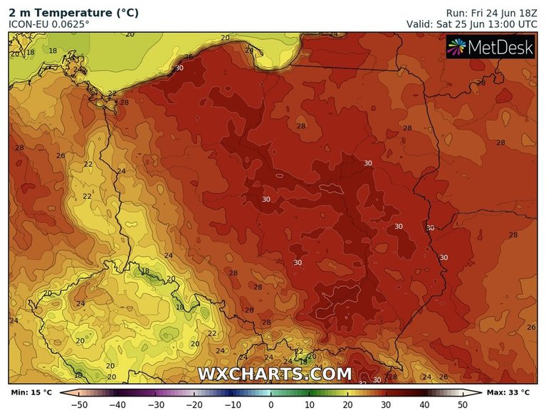 Większość kraju skąpana w upale