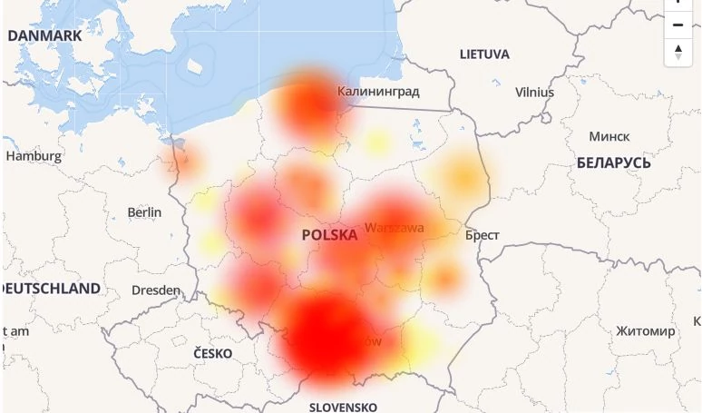 Mapa awarii w serwisie downdetector.pl