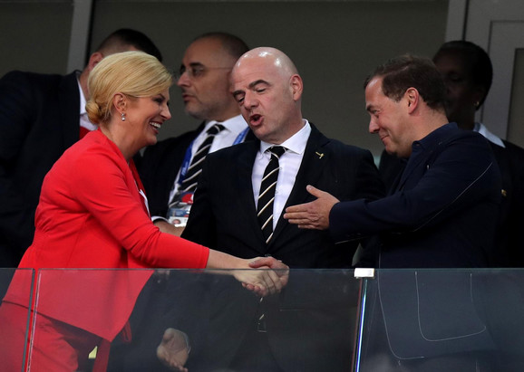   Kolinda Grabar Kritarović, the first FIFA man Đani Infantino and Dimitrij Medvedev 