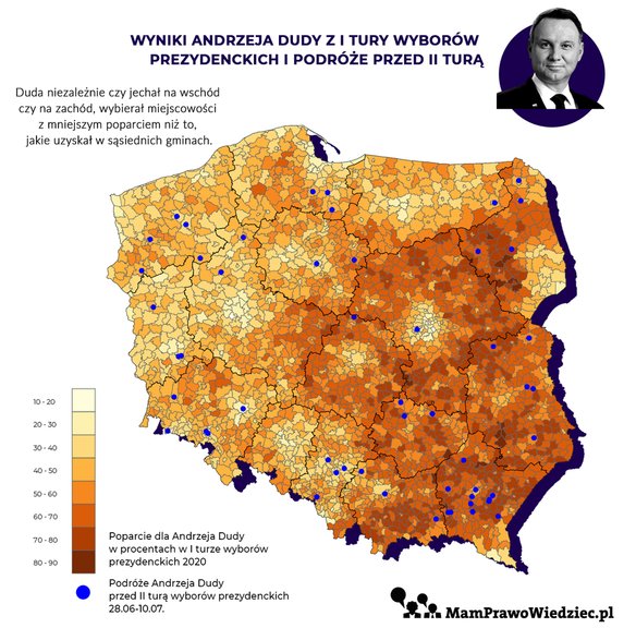 Podróże Andrzeja Dudy przed II turą. Opracowanie: MamPrawoWiedziec.pl