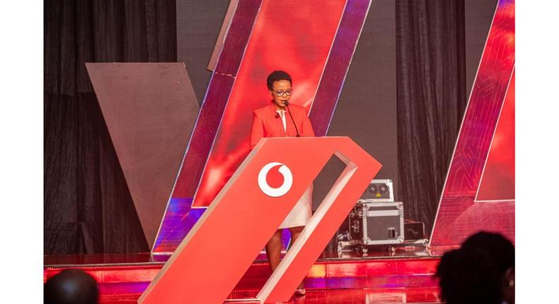 Vodacom Tanzania Acting Managing Director Hilda Bujiku speaks during the launch of Vodacom 5G technology in Dar es Salaam on September 1