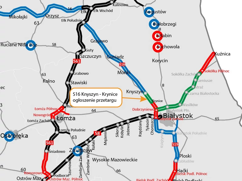 Przetarg na pierwszy odcinek S16 na Podlasiu (mapka)