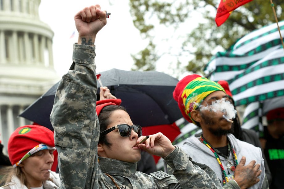 Protesters smoke marijuana on steps of the U.S. Capitol