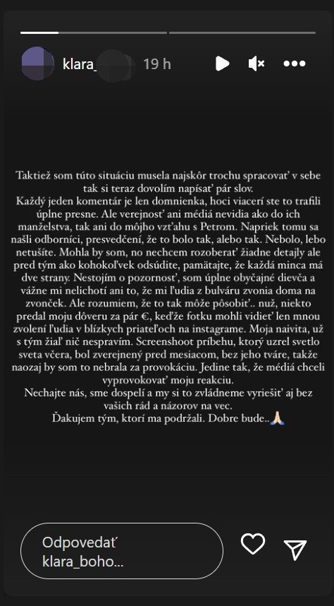 Klára sa rozhodla prehovoriť.